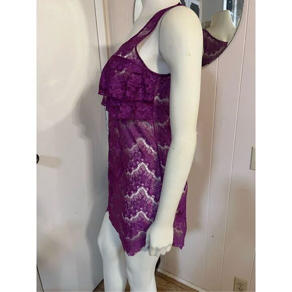 Free People Sheer Lace purple Slip/Mini Dress W/Ruffled Bodice Women’s Small - Picture 3 of 7